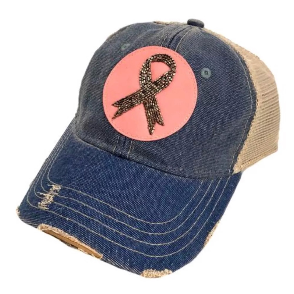 JUDITH MARCH BREAST CANCER Denim Pink Leather Hat